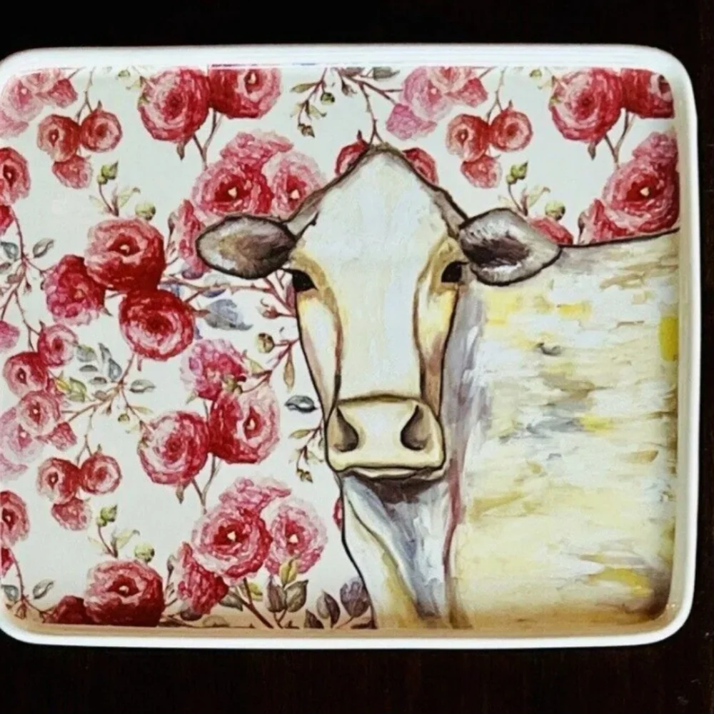 FLORAL COW CERAMIC CHARCUTERIE  BOARD GreenBox Art Eli Halpin BNWT $158 FIRM $$